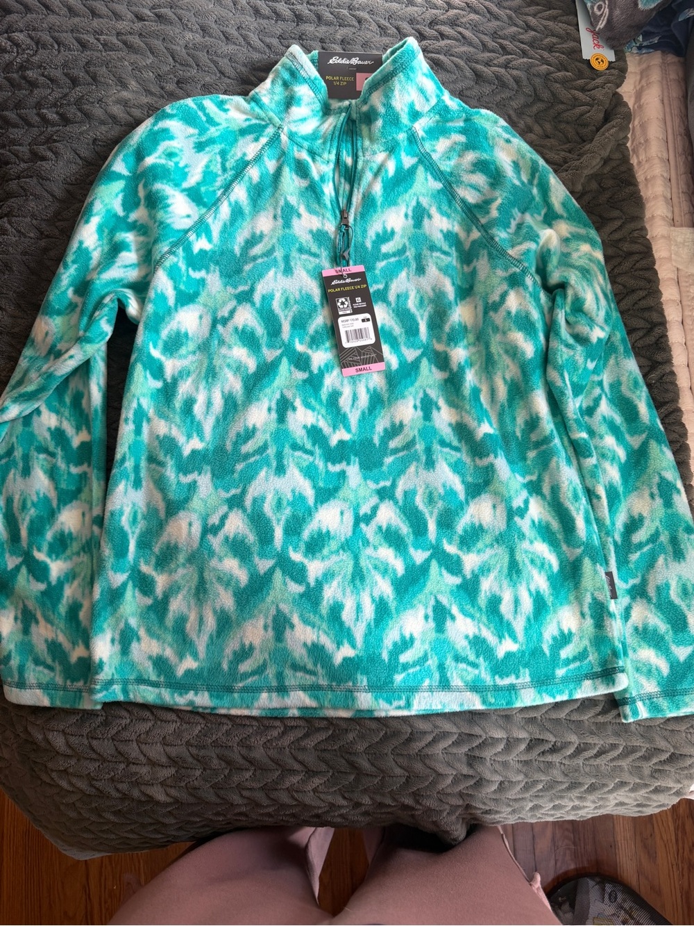 Eddie Bauer Teal & White Abstract Polar Fleece 1/4 Zip